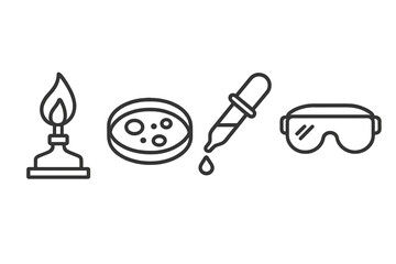 Scientific laboratory tools and safety equipment icons set for research