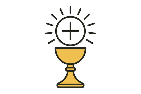 Golden chalice and radiating host symbol for Christian Eucharist and Holy Communion