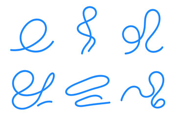 Abstract set of six blue continuous line shapes forming dynamic loops and curves