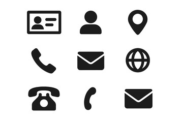 Essential glyph icons set for contact information and business interface design
