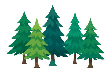 Set of stylized coniferous trees representing a forest or woodland environment