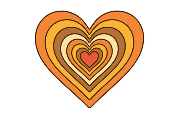 Abstract concentric heart shape design in retro 70s style with warm earthy colors and vintage aesthetic