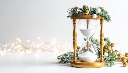 A festive hourglass set against a cheerful holiday backdrop, symbolizing the limited-time nature of Christmas offers and seasonal sales
