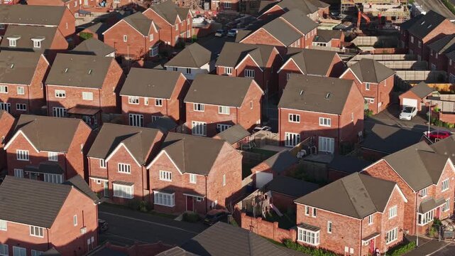 Dense new build housing estate, Warrington, Cheshire, England
