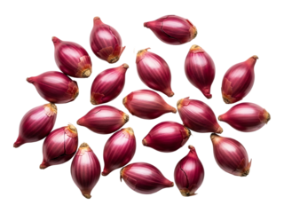 A collection of small red onion sets arranged in a circle