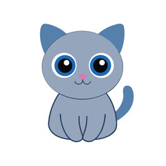 Cute kawaii cat with large sparkling eyes simple cartoon illustration