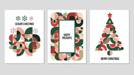 A contemporary collection of festive greeting cards featuring abstract geometric patterns, perfect for spreading holiday cheer and season's greetings with modern elegance