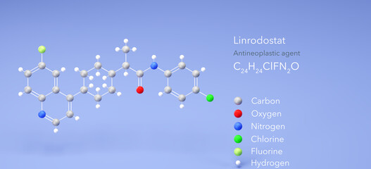 linrodostat molecule, molecular structure, antineoplastic agent 3d model, Structural Chemical Formula and Atoms with Color Coding