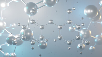 triclosan molecular structure, 3d model molecule, antiseptic structural chemical formula view from a microscope