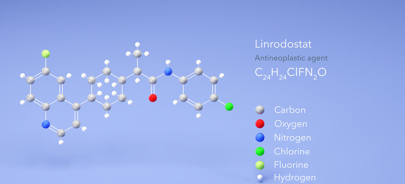 linrodostat molecule, molecular structure, antineoplastic agent 3d model, Structural Chemical Formula and Atoms with Color Coding