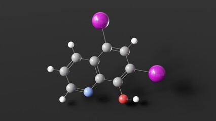 diiodohydroxyquinoline molecule 3d, molecular structure, ball and stick model, structural chemical formula antiprotozoal agent