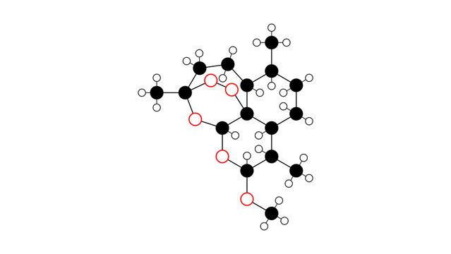 artemether molecule, structural chemical formula, ball-and-stick model, isolated image antimalarial agent