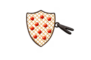 Vintage heraldic shield pendant showing red beads