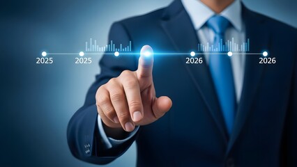 Businessman interacting with futuristic interface data visualization concept