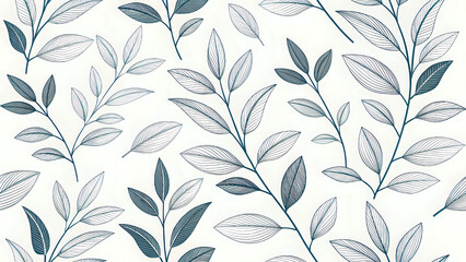 Fototapeta premium seamless floral pattern, Minimalist botanical line pattern, leaves and branches, elegant and monochrome, seamless