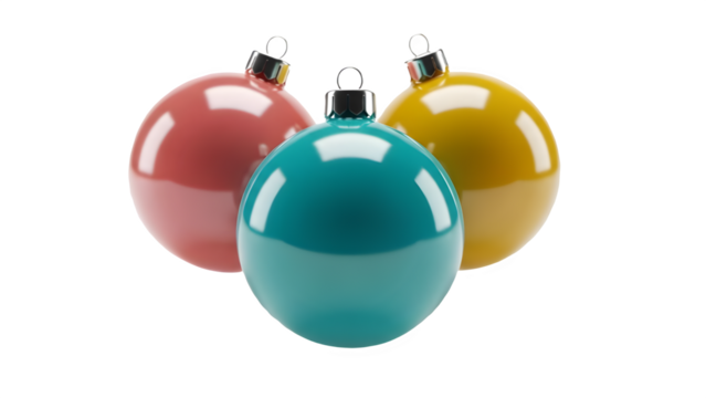 Three colorful oval shaped christmas ornaments on a black background