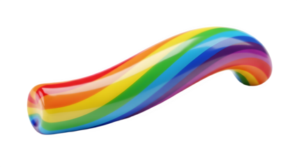 Curved rainbow swirl against a black background