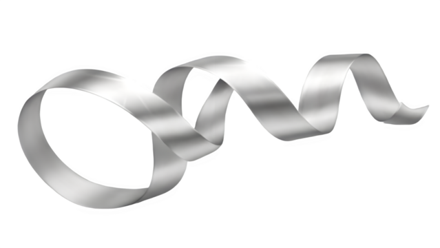 Elegant silver ribbon swirling against a black background