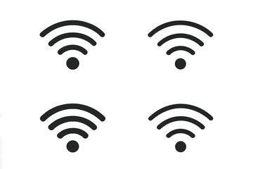 Black wireless network connection icons symbolizing Wi-Fi signal strength and availability