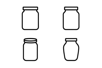 Outline icons of empty glass jars for food preservation and kitchen storage concepts