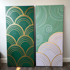 Obraz premium Elegant art deco inspired green and gold abstract wall art decor