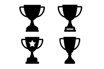 Four black silhouette trophy symbols representing success, awards, and achievement