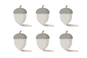 Seamless repeating pattern featuring six stylized acorns in neutral gray and white colors
