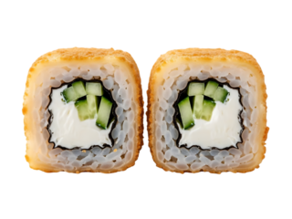 Crispy fried sushi rolls with cream cheese and cucumber filling