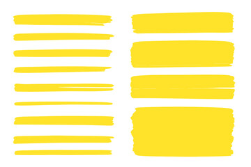 Vibrant yellow marker lines and textured brush strokes graphic design elements © icon_art