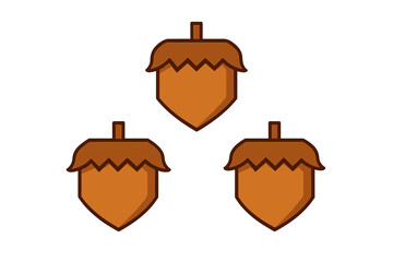 Three brown acorns with caps arranged on a clean white background for autumn themes