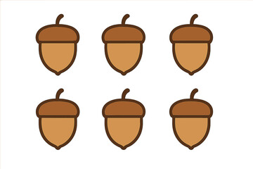 Repetitive pattern featuring six stylized brown acorns with caps and stems