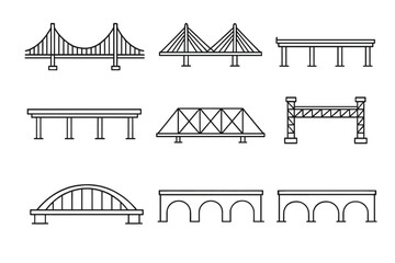 Variety of architectural bridge designs including suspension, truss, and arch structures