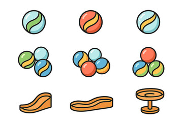 Colorful glass marbles and plastic track components set for children's game
