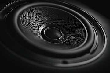 A close-up, black-and-white image revealing the intricate details of a loudspeaker cone
