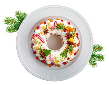 Christmas cake with berries isolated on a transparent background.