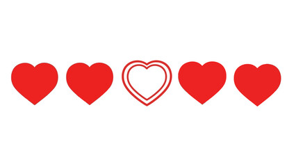 Heart rating system illustration showcasing four filled red hearts and one outlined heart, symbolizing customer satisfaction, product evaluation, or service quality feedback