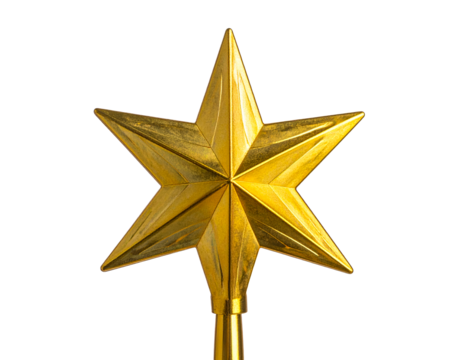Golden star isolated on a transparent background.