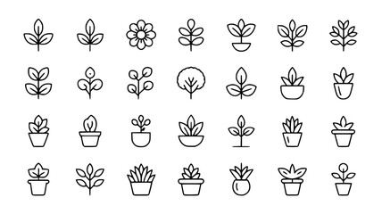 Set of minimalist plant icons simple line art vector design elements isolated on white background