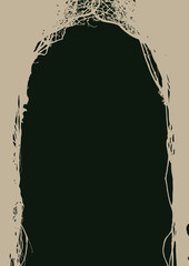 Naklejka premium Vector banner with a realistic tree, banyan or ficus, with roots and branches and space for text in a gothic style. Scary, magical, fairytale like, and mystical. For Halloween party design. No ai