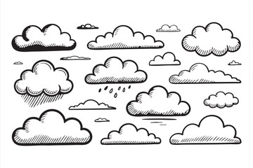 Illustrated cloud and rain symbols for atmospheric and climate graphics