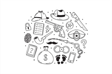 Crime clue illustration set for storytelling graphics and thematic layouts