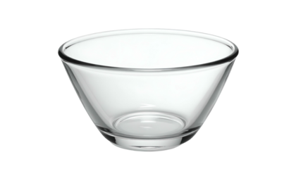 Clear glass bowl, simple design, conical shape, transparent