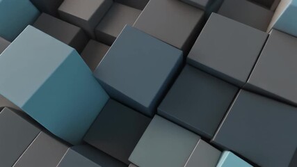 Abstract background of geometric cube pattern, 3D digital square texture, blue light technology block design, futuristic black metal tile backdrop illustration - Powered by Adobe