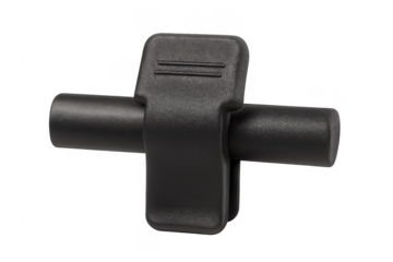 Black plastic clip clamping cylindrical bar