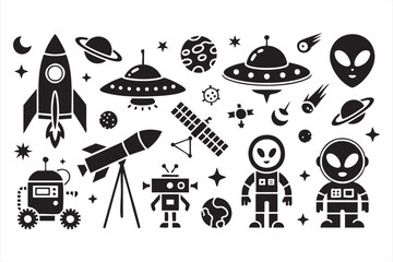 Space exploration illustrations for STEM education, posters, and digital design