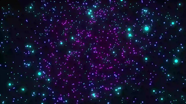 Glowing Purple and Cyan Particles Rotating in 3d Space