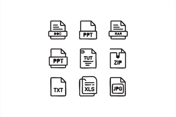 File format line icons for download pages, UI dashboards, and document systems