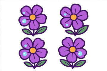 Seamless repeating pattern featuring four stylized purple flowers with green leaves