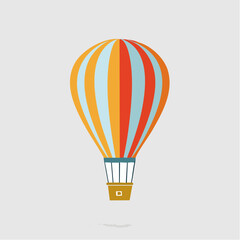 Obraz premium Vibrant Hot Air Balloon with Orange Blue and Yellow Stripes Floats Against a Soft Gray Background with Subtle Shadow