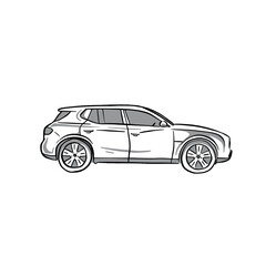 A hand drawn estate car with grey shading. Black line drawing.